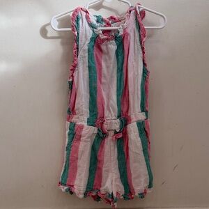 Janie and Jack Pink and Green Striped Linen Romper